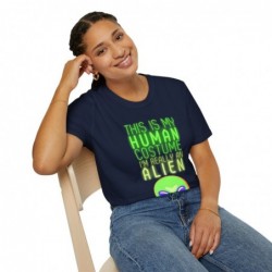 Get ready for Halloween with this This is my human costume I'm really an Alien funny Unisex Softstyle T-Shirt