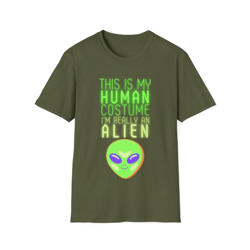 Get ready for Halloween with this This is my human costume I'm really an Alien funny Unisex Softstyle T-Shirt