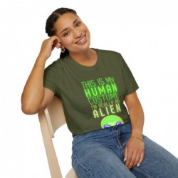 Get ready for Halloween with this This is my human costume I'm really an Alien funny Unisex Softstyle T-Shirt