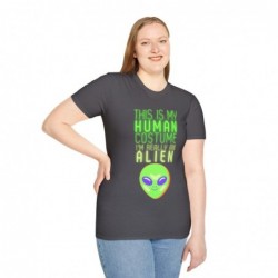 Get ready for Halloween with this This is my human costume I'm really an Alien funny Unisex Softstyle T-Shirt